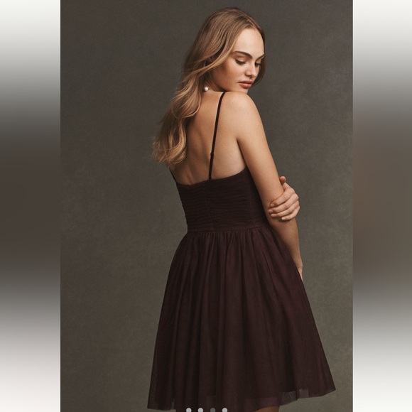 Anthropology BHLDN Square-Neck Al-Line Tulle brown Mini Dress size L 10 - Picture 3 of 4